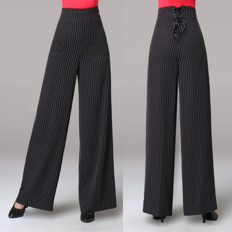 Striped ballroom dancing pants for women competition professional swing leg  exercises high waistline practice long trousers