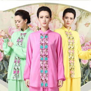 Tai chi chinese kung clothing for women Spring and Autumn Embroidery Long Sleeve Tai Chi Clothes wushu martial art Team Competition Morning Exercise fitness costumes for women