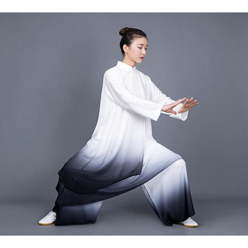 Tai chi clothing chinese kung fu uniforms Tai Chi Clothingquan women's new elegant gradient color mid long competition performance costume Tai Chi Clothingquan training suit spring and Autumn