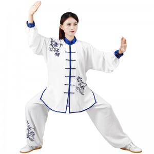 Taichi kung fu Clothing for women and men Blue and white porcelain cotton embroidery Taijiquan fitness practice performance clothing martial arts uniforms