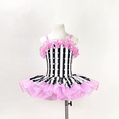 Toddlers baby pink with striped ballet dance dress tutu skirts girls jazz dance costumes birthday party gift skirt for kids