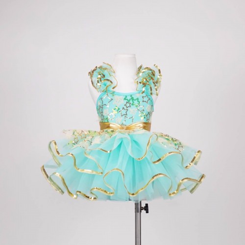 Toddlers turquoise mint sequins tutu skirts jazz dance costumes kindergartenbaby birthday party performance outfits modern dance puffy skirts for kids