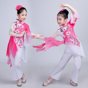 Traditional chinese folk dance costumes for girls opera dance studio oriental yangko fan dance dresses for children Ancient Fairy cosplay Dress 