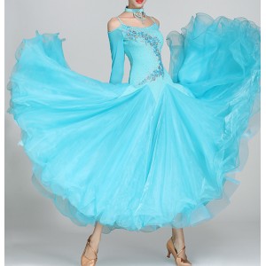 Turquoise Aqua color ballroom dance dresses for women girls competition professional sparkle waltz tango foxtrot smooth dancing long gown for female