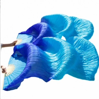 Turquoise blue gradient chinese folk hanfu dance fans for women young girls belly traditional classical dancing long fan for girls