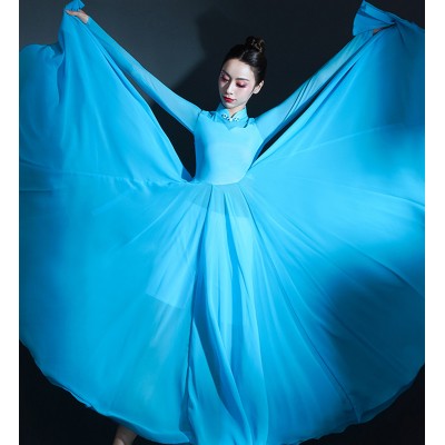 Turquoise chinese folk dance dresses traditional classical dance fairy hanfu performance costumes modern dance dress song accompaniment long skirt