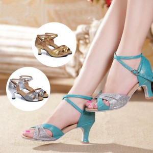 Turquoise red gold Latin ballroom dancing shoes for girls women soft bottom waltz tango foxtrot salsa cha cha dance shoes outdoor square dancing shoes for female