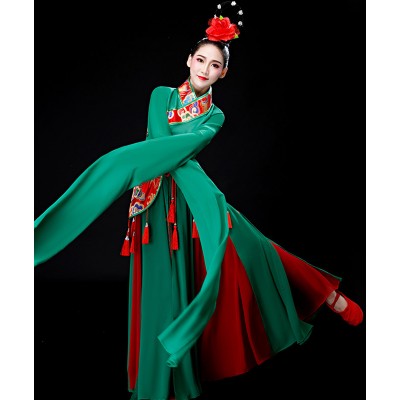 Water-sleeved Chinese folk dance costumes female water sleeves caiwei dance dresses classical dance suit performance clothes flutter sleeves adult