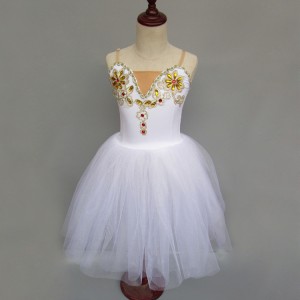 White ballet dress for girls kids children modern dance long length tutu skirts drama stage performance cosplay dresses