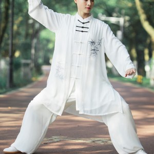 White chinese tai chi clothing for women and men kungfu uniforms Spring and Autumn Tai ji quan wushu martial art performance suits