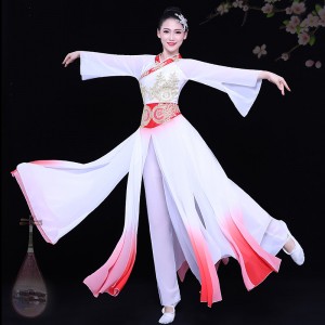 White color chinese folk dance costumes for women fairy princess hanfu yangko umbrella classical dance dress for female