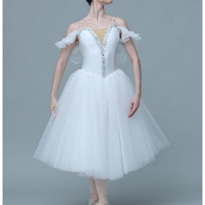 White long length ballet dresses for women Adult female professional ballet dance long tutu skirt stage ballerina show dance costume