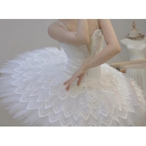 White tutu ballet dance dress for girls kids professional ballerina performance dress for girl little swan Lake flat tutu performance clothes
