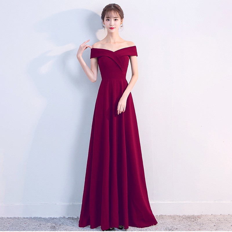 White Wine navy Evening dress female singers stage performance long gown party black birthday party celebration prom dress sexy dew shoulder off neck long A-line dress