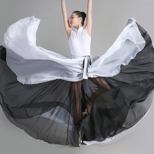 White with black double layers flamenco dance skirts ballroom dance swing skirts ballet classical dance skirt for women