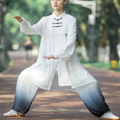 White with black gradient chinese Tai chi clothing kungfu uniforms for women and men 3 pieces in one set wushu martial art performance suits