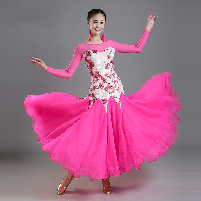 White with pink ballroom dance dress for women girls floral tango waltz ...