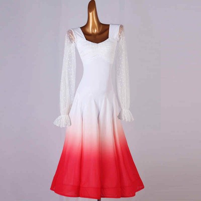 White with red gradient colored ballroom dance dresses for women girls waltz tango dance dresses ballroom dance costumes