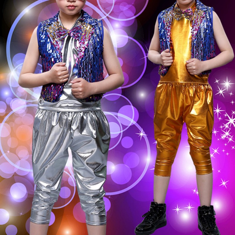 Wholesale boy modern jazz hiphop street dance costumes children gogo dancers  school stage performance drummer dance outfits- Material:polyester(  stretchable fabric)Content : Only v