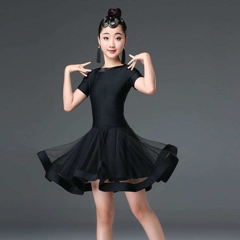 wholesale Girls ballroom latin dancing dresses black white competition ...