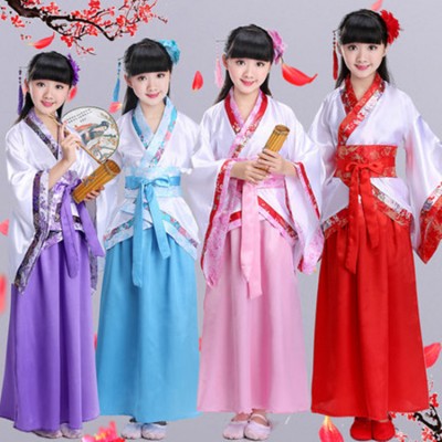 Wholesale girls chinese folk dance costumes  hanfu kids school performance fairy cosplay princess dress kimono dress for kids 