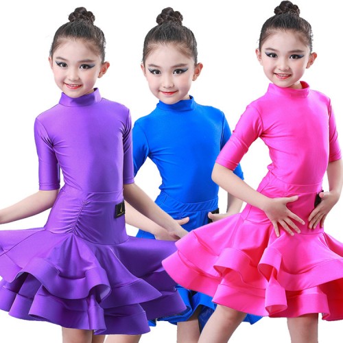 wholesale Girls competition latin dance dresses children training gymnastics stage performance dance skirts costumes dress