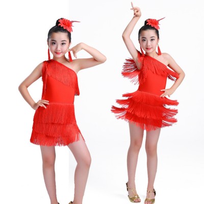 wholesale Girls latin dance dresses kids children tassels stage performance salsa rumba chacha dance costumes dress