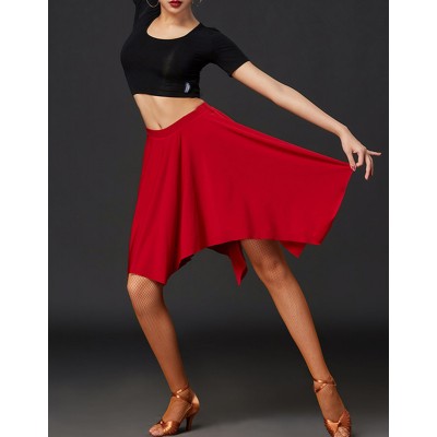 Wholesale latin dance Skirts for women girls red black irreglular hem fringe latin dance costumes salsa rumba chacha dance skirts