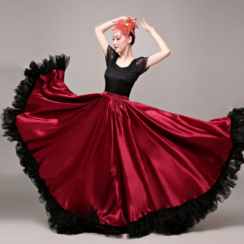 Wine flamenco skirts women girls stage performance opening dance ballroom skirt Spanish folk bull dance swing skirts 