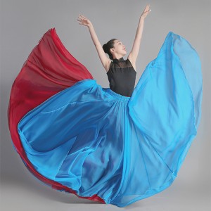 Wine Red with turquoise patchwork flamenco dance skirts for women double layers classical dance skirts spanish paso double dance skirt 540 degree