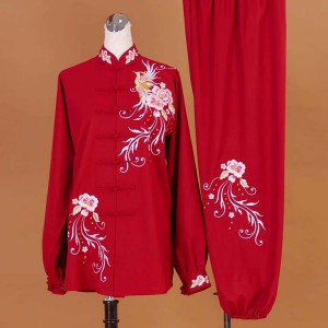 Wine Tai chi clothing Cotton linen  for female Embroidered Phoenix flowers Chinese kung fu uniforms Tai Chi Team Performance Practice wear for female