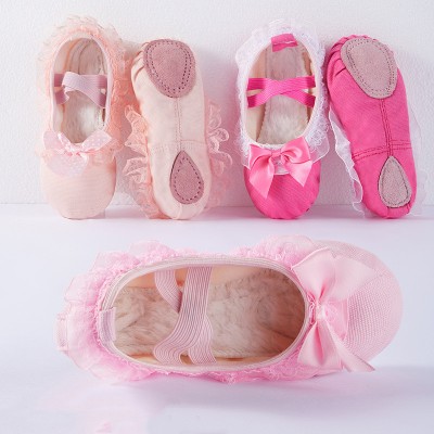 Winter plushed ballet dance shoes for girls kids soft sole practice exercise shoes gymnastics ballet shoes toddler modern dance cat claw shoes