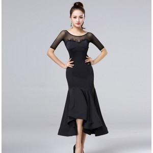 Women black colored ballroom dancing dresses front split female backless waltz tango dance dreses