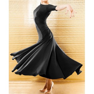 Women black fuchsia polka dot ballroom dance dress stage performance waltz tango foxtrot smooth standard dance dress stage performance long gown
