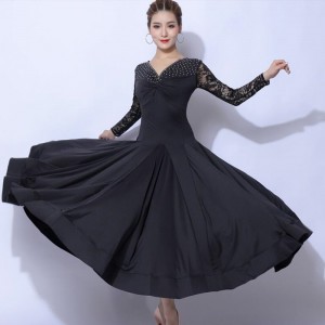 Women Black wine lace competition ballroom dance dresses ballroom dance skirts flamenco bling waltz tango dance dresses