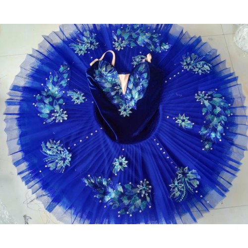 Women blue velvet tutu skirt professional ballet dance dress bluebird ballerina dancing costume Swan Lake Tutu sarong-puffy skirt stage performance wear for female