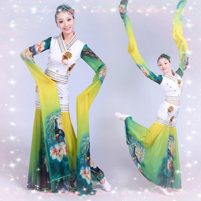Women chinese ancient traditional classical dance costumes water sleeves chang e fairy cosplay dress costumes