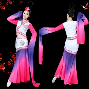 Women Chinese classical classical folk dance dress waterfall sleeve clothes Caiwei fairy princess dance performance inghong dancer performance costume