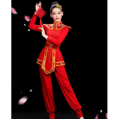 Women chinese dragon folk dance costumes waist drum performance outfits yangko dance dresses for female