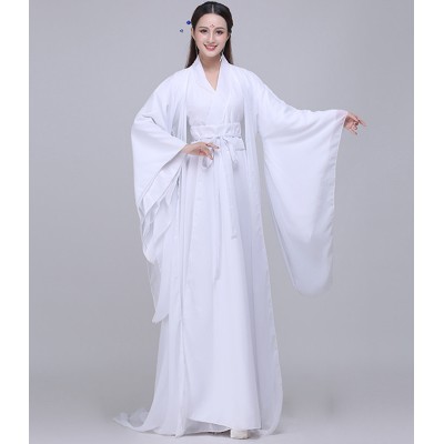 Women Chinese folk Classical Dance Costume Female White color fairy princess dance kimono dresses Ancient folk Hanfu Performance Costume