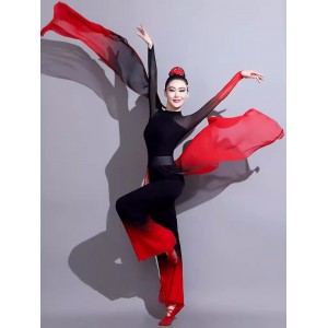 women chinese folk Classical dance costumes black red gradient hanfu fairy princess dress Female Song Costume Fan dance square dance art test clothes