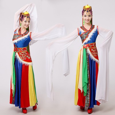 Women  Chinese folk dance costumes female Tibet minority stage performance dresses cosplay robes