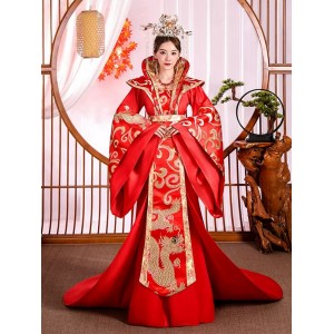 Women chinese phoenix hanfu Han Tang Empress Queen cosplay costumes court princess Chinese style phoenix  red queen wedding photos shooting long gown for female