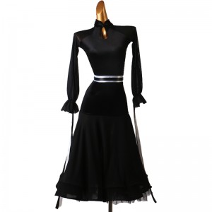 Women girls black color ballroom dance dress modern waltz tango long length dress for lady ballroom dance costumes