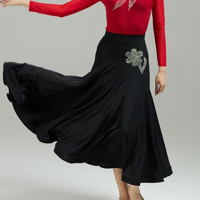 Women girls black wine colored ballroom dancing skirts waltz tango foxtrot smooth dance long swing skirts for Lady
