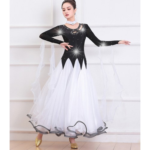 Women girls Black with white red competition ballroom dance dress team ...