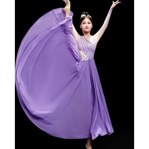Women Girls Chinese Fairy Hanfu Purple colored Ancient classical dance costume Solo singer group dancers stage performance clothes elegant  art test performance suit