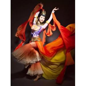 Women girls Chinese folk Classical dance costumes fairy queen princess Dunhuang flying dance hanfu flowing rebound pipa dance clothes stage performance wear