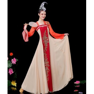 Women Girls Chinese Folk Classical dance costumes female elegant Fairy Princess dress Hanfu Ru skirt Yunxiang Han and Tang dance suit for Women