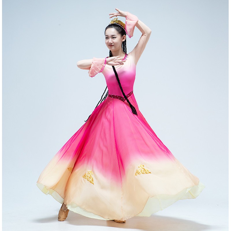 Women girls chinese folk dance dress Ethnic minority Uyghur costumes Xinjiang dance costumes Chinese style xinjiang practice dance clothes for adults